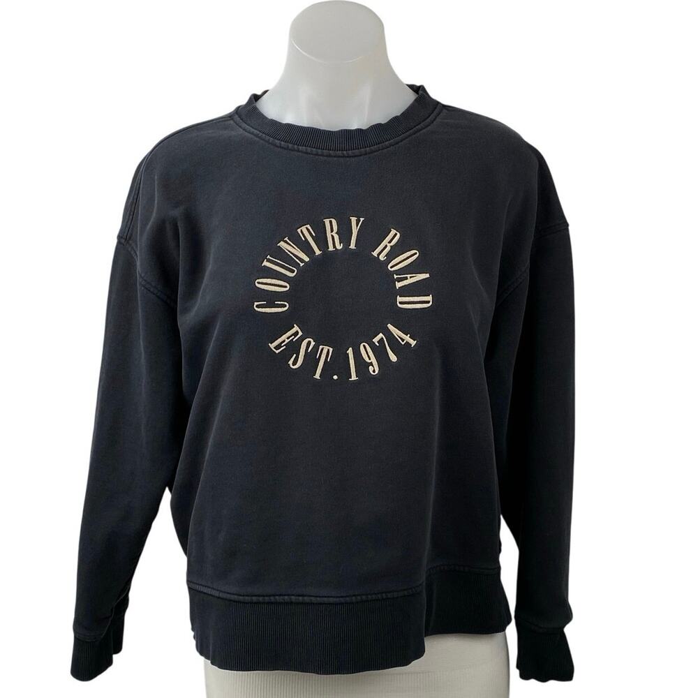 Country Road Women's Black Logo Long Sleeve Crew Neck Sweatshirt Top Size S
